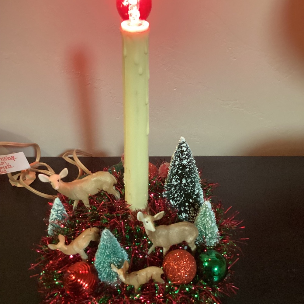 Vintage Electric Light Candolier Christmas Candle. Decorated Vtg family of deer